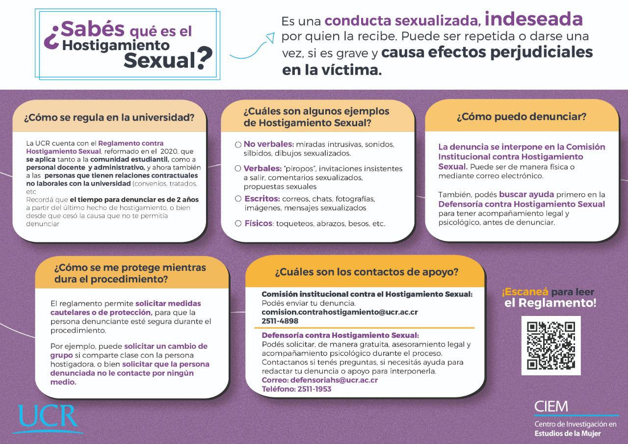 Material informativo sobre prevención del hostigamiento sexual en la UCR para la comunidad universitaria