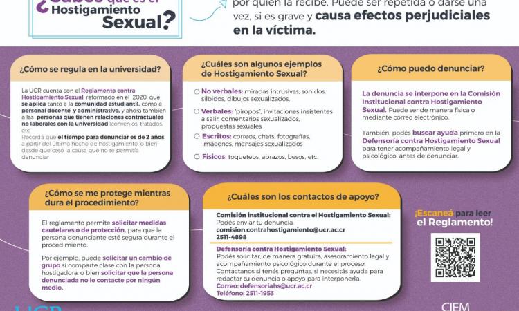 Material informativo sobre prevención del hostigamiento sexual en la UCR para la comunidad universitaria